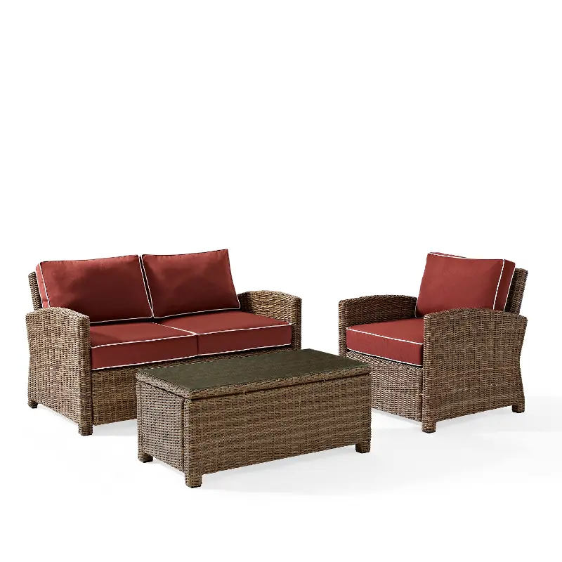 Bradenton Red and Wicker 3 Piece Outdoor Set
