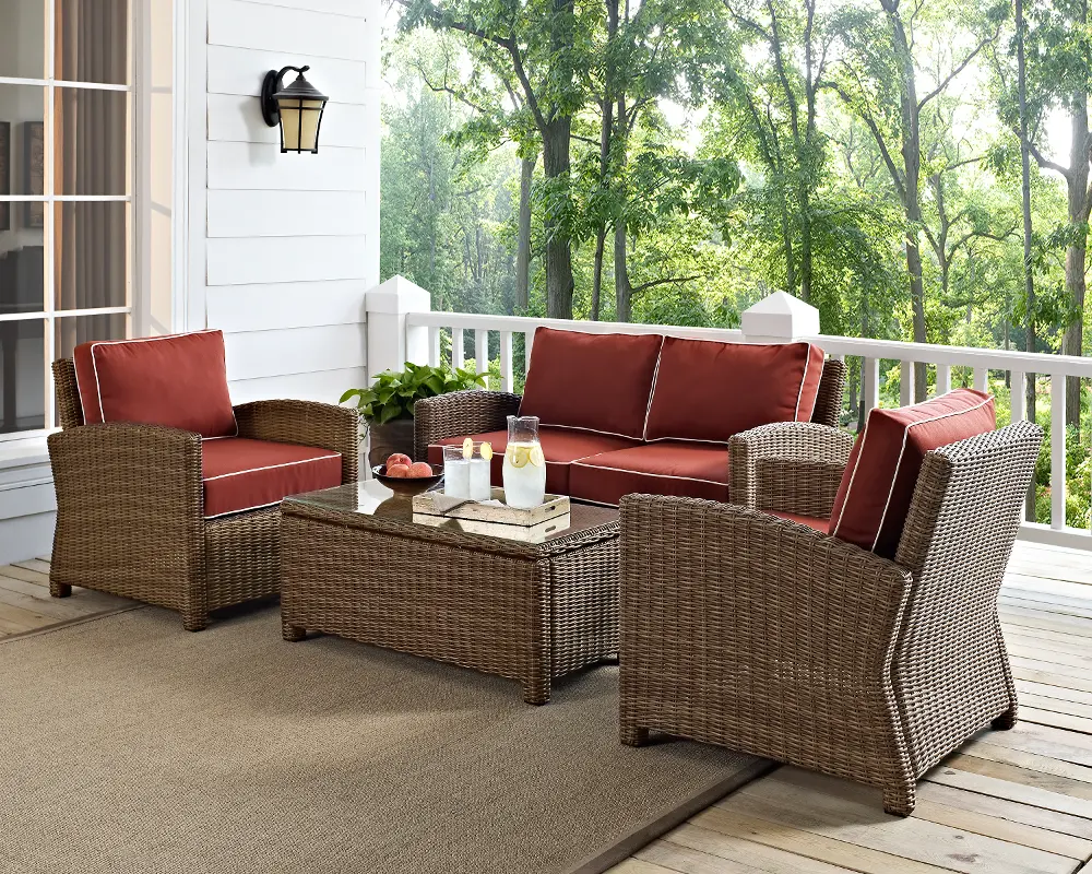 KO70024WB-SG Sangria and Brown Wicker Patio Furniture Loveseat, Arm Chairs, and Table - Bradenton -1