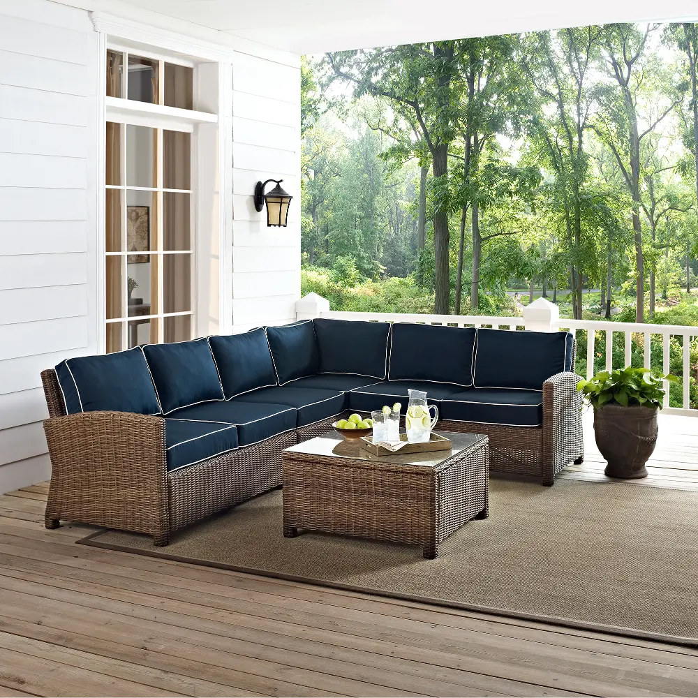 KO70020WB-NV Bradenton Navy and Brown Wicker Patio Sectional and Table-1