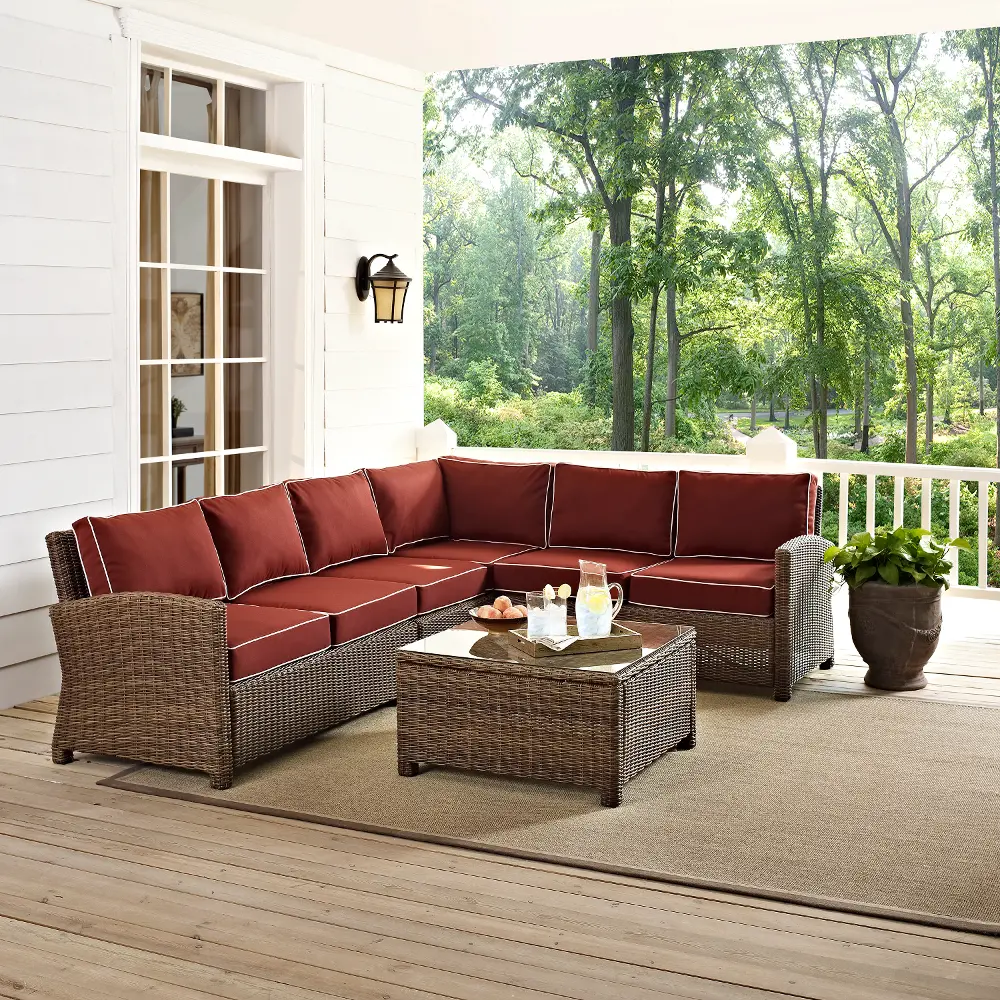 KO70020WB-SG Sangria and Brown Wicker Patio Large Sectional and Table - Bradenton -1
