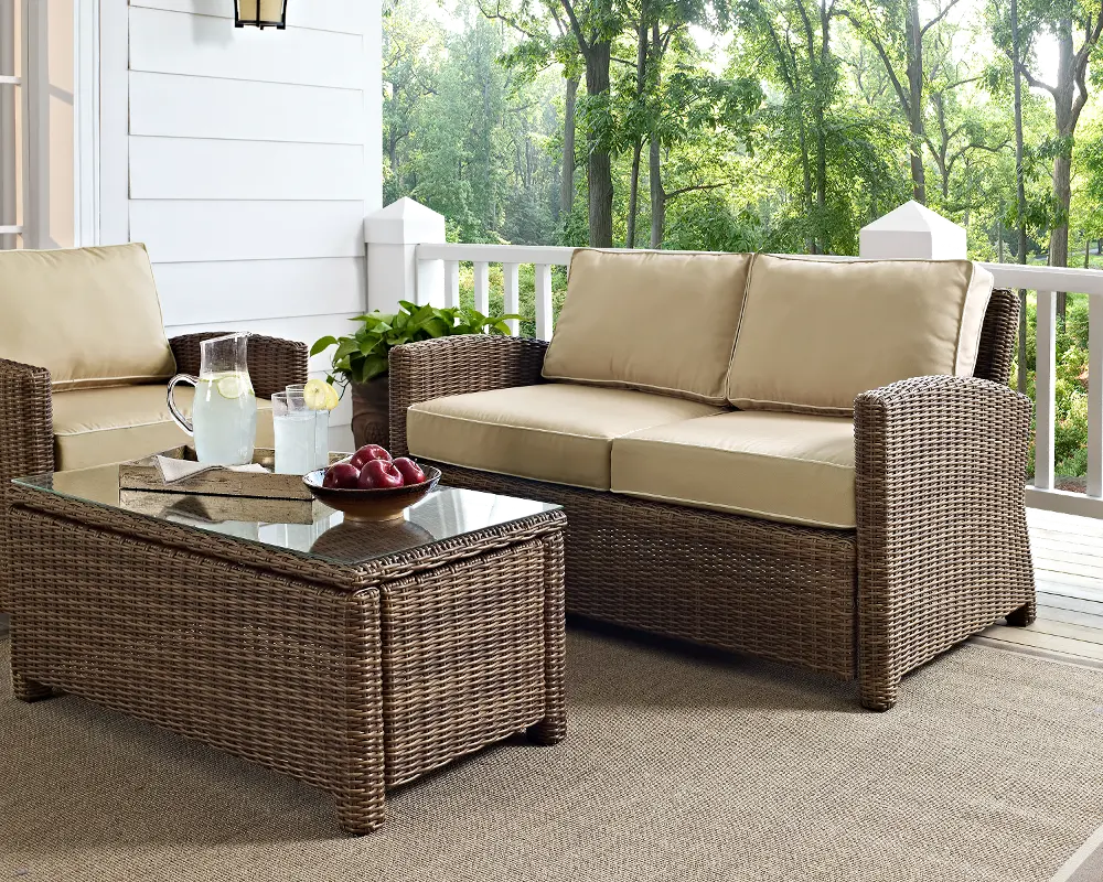 KO70022WB-SA Bradenton Sand and Wicker Patio Loveseat-1