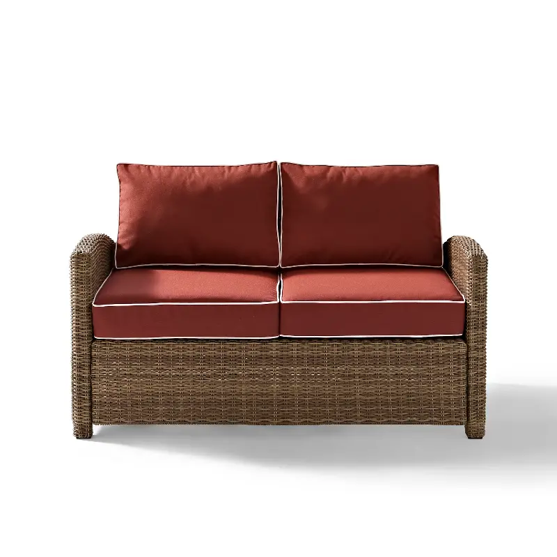 Bradenton Red and Brown Wicker Patio Loveseat