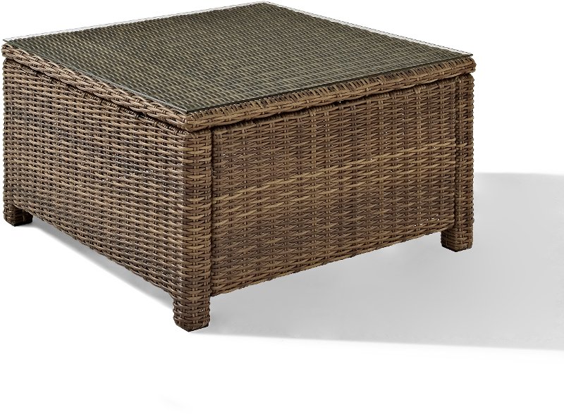 Bradenton Light Brown Outdoor Wicker, Outdoor Wicker End Table With Glass Top