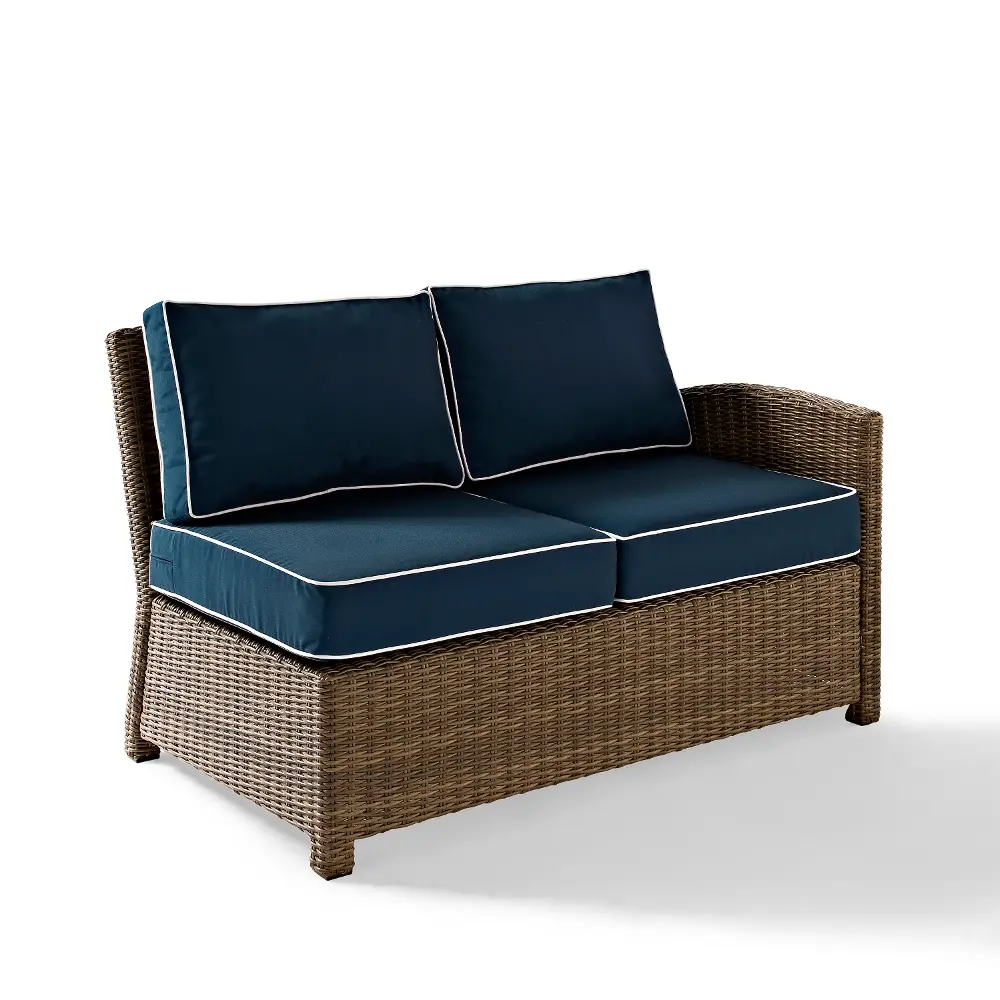KO70015WB-NV Navy and Brown Wicker Patio Furniture Right Corner Loveseat - Bradenton-1