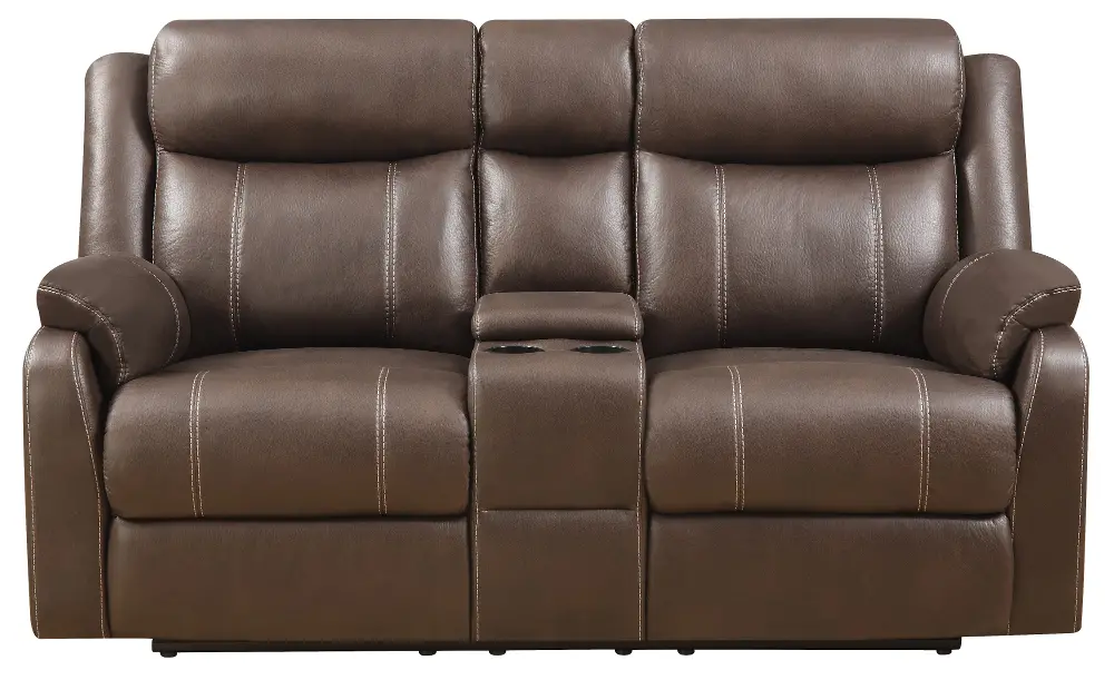 Domino Brown Reclining Loveseat with Console-1
