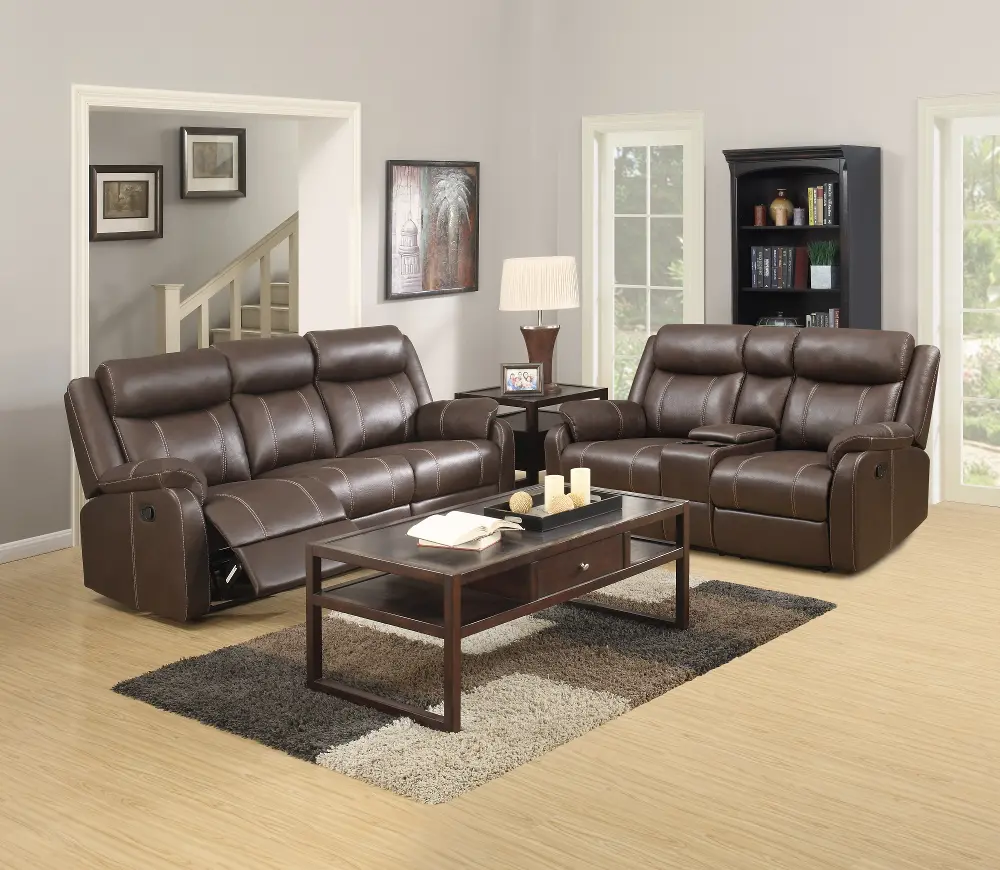 Valor Chocolate Brown Reclining Living Room Set - Domino-1