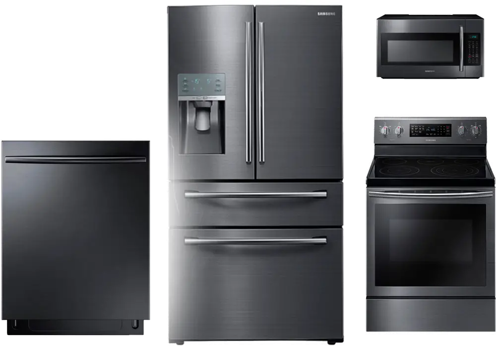 .SUG-4PC-4DR-BSS-ELE Samsung 4 Piece Electric Kitchen Appliance Package with 28 cu. ft. Refrigerator - Black Stainless Steel-1
