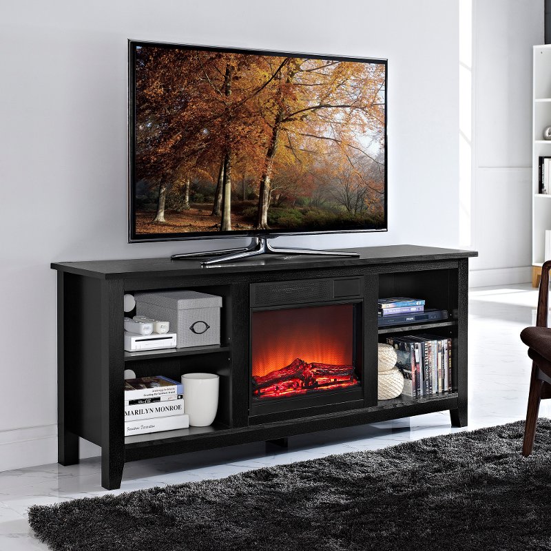 Black Fireplace Tv Stand Rc Willey, Furniture Tv Stand With Fireplace