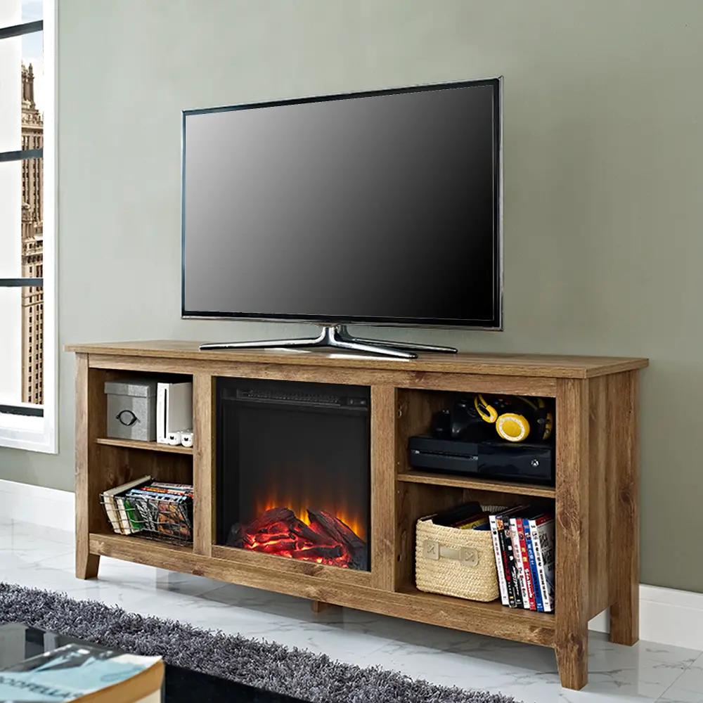W58FP18BW Rustic 58 Inch Fireplace TV Stand-1