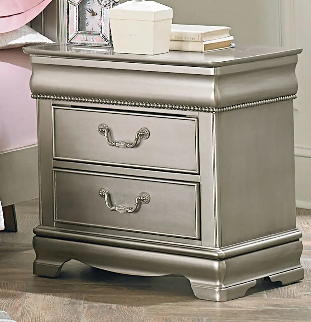 Jessica Silver Traditional 2-Drawer Nightstand-1