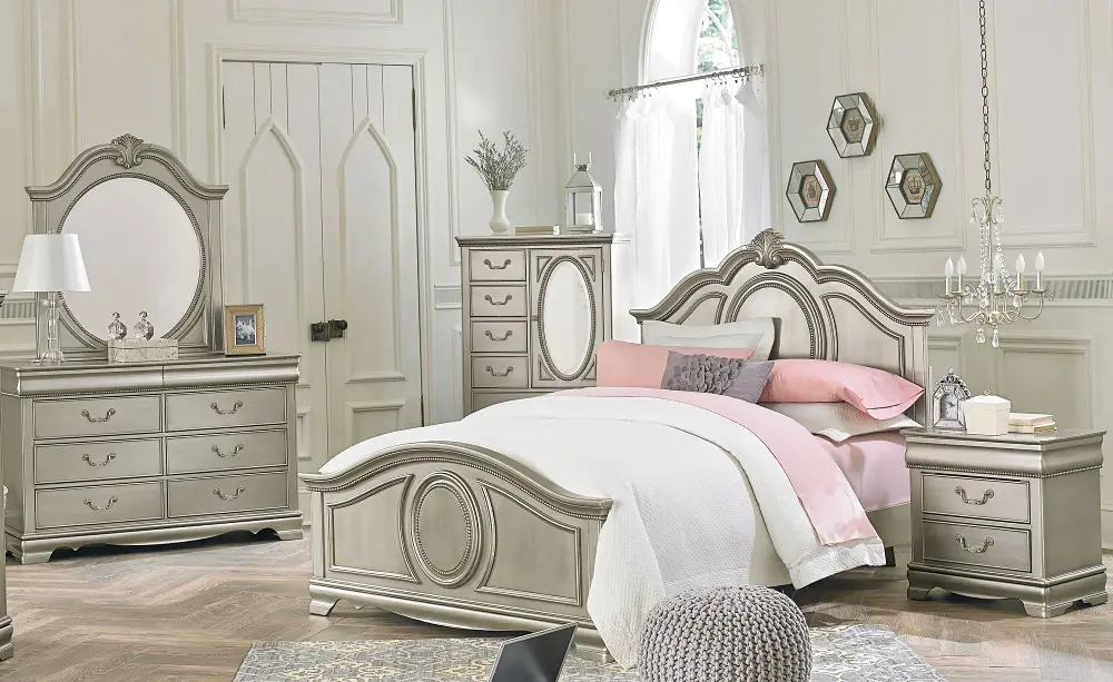 Traditional Silver 5 Piece Twin Bedroom Set - Jessica-1