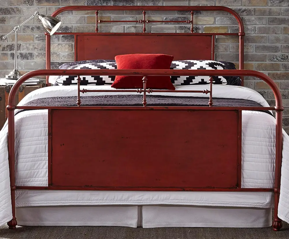 Red Urban Rustic Twin Metal Bed - Vintage-1