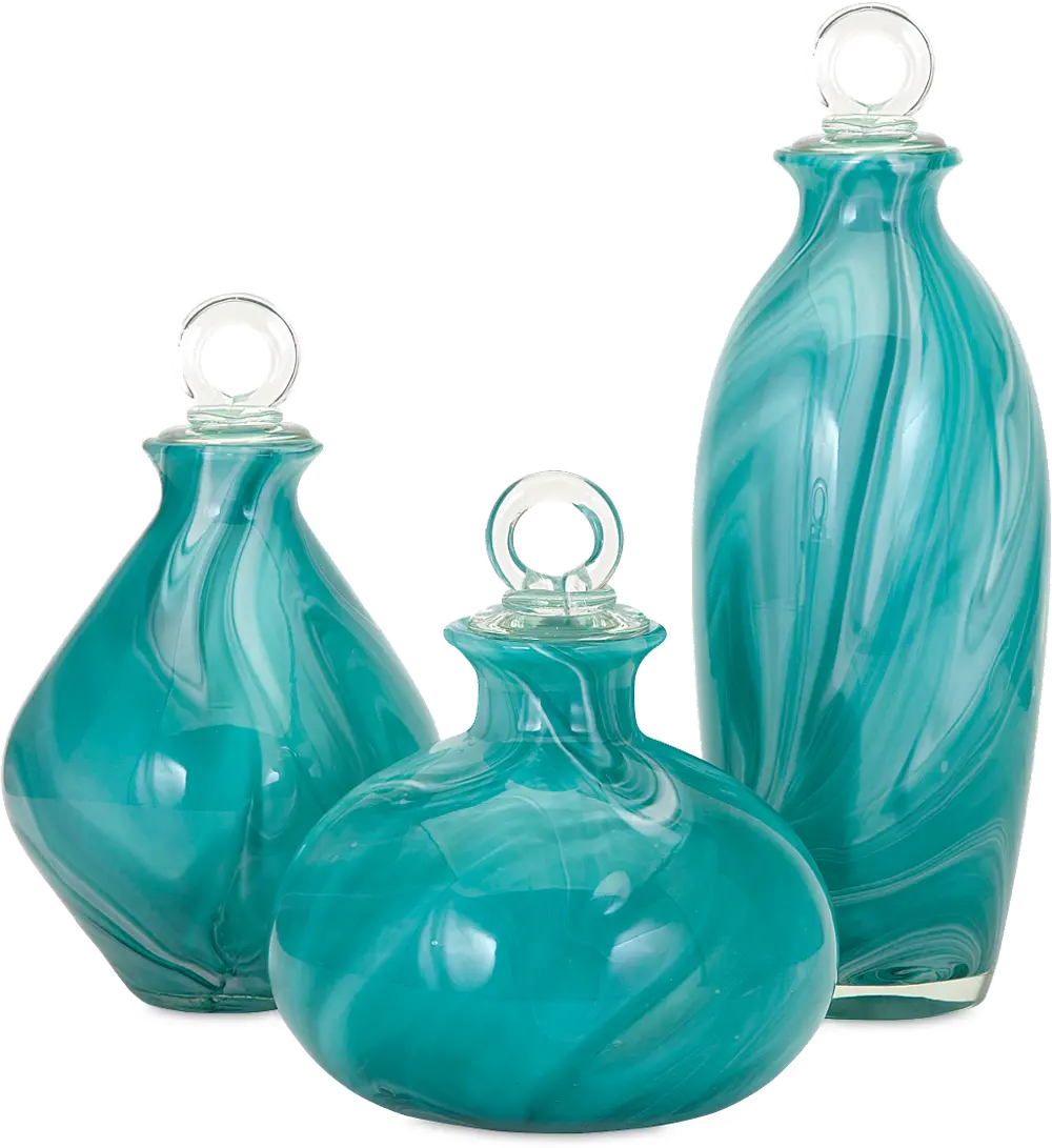 9 Inch Turquoise Glass Bottle with Stopper-1