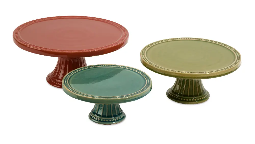 Set of 3 Multi Color Pedestal Cake Plates-1