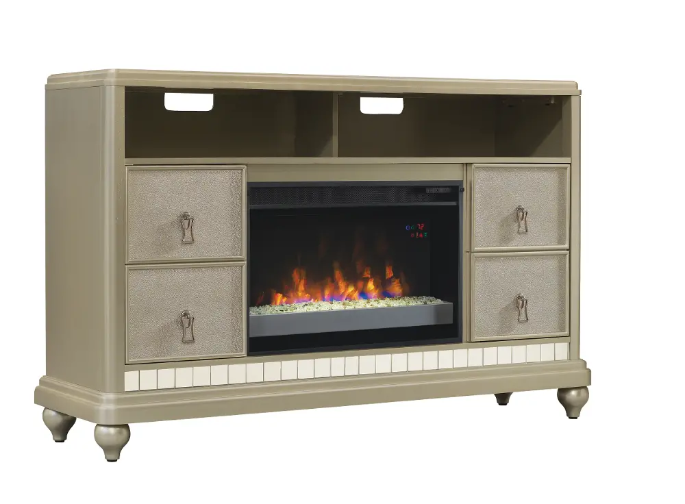Metallic Silver TV Stand and Fireplace - Diva-1