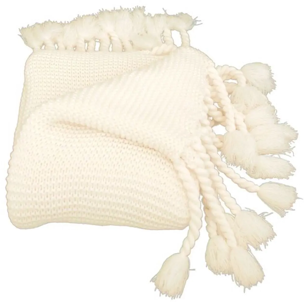 Cream Sweater-Knit Throw-1