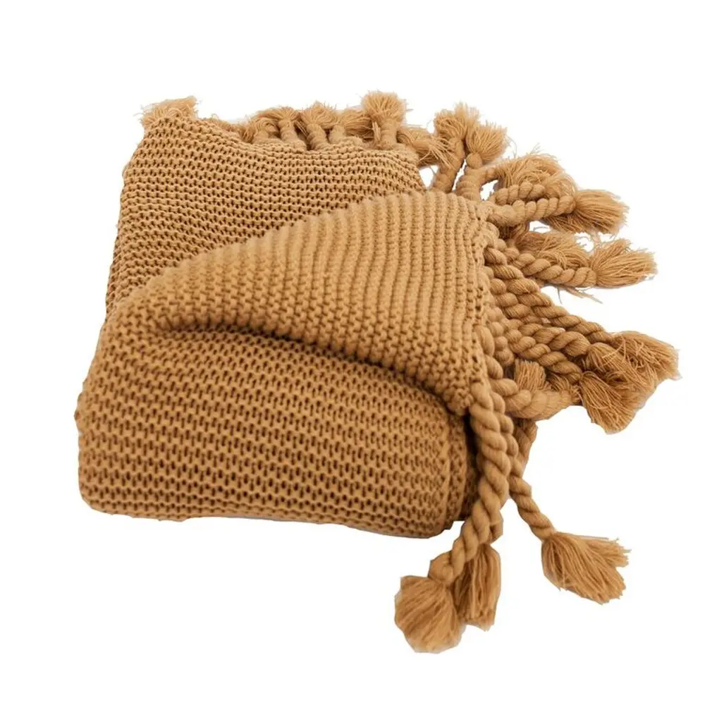 Camel Brown Sweater-Knit Throw-1