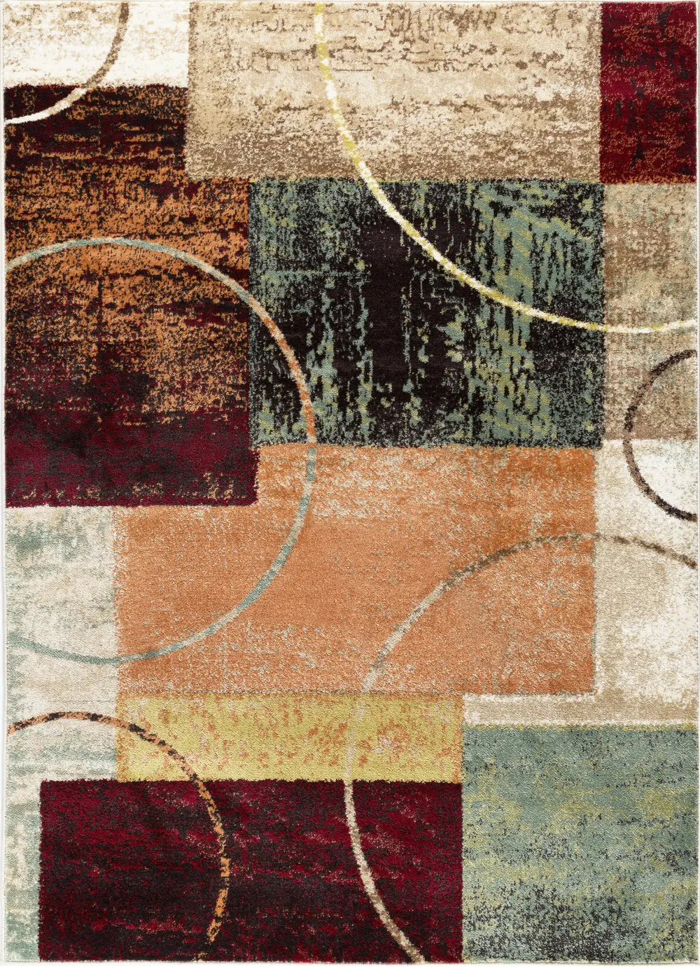 DCO10048x10 8 x 10 Large Red, Brown, and Teal Area Rug - Deco-1