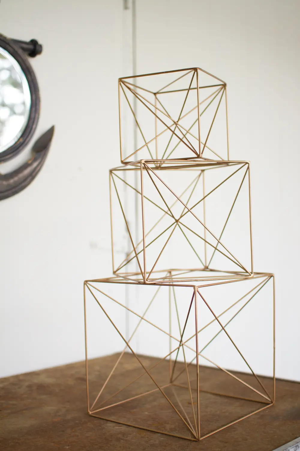 8 Inch Gold Antique Wire Cube-1