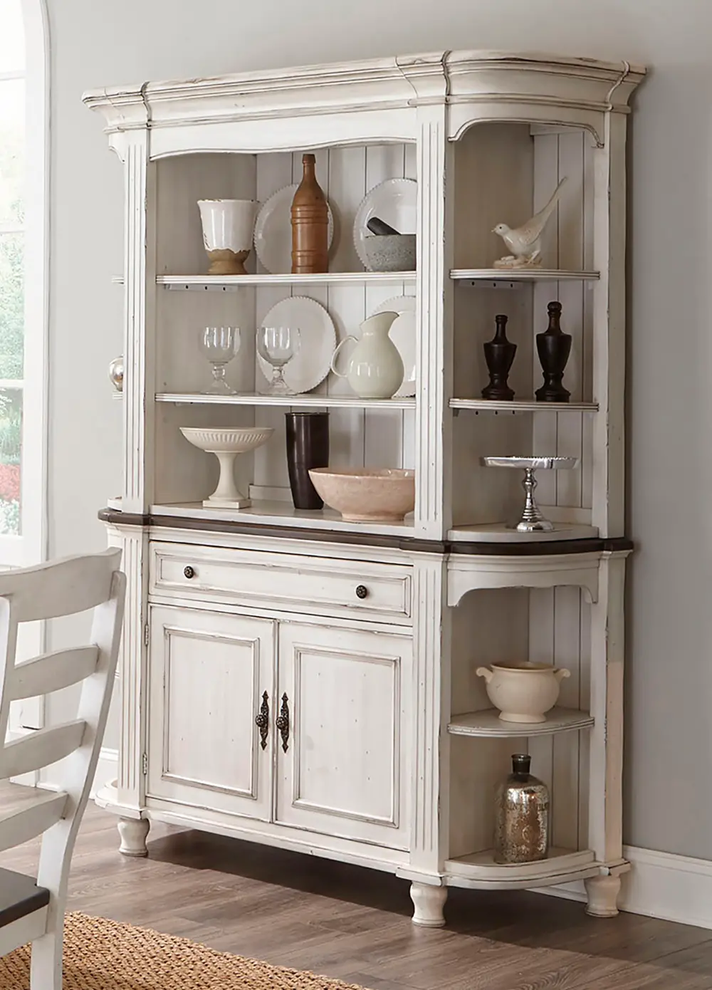 French Country White Two-Tone Buffet and Hutch - Bourbon County-1