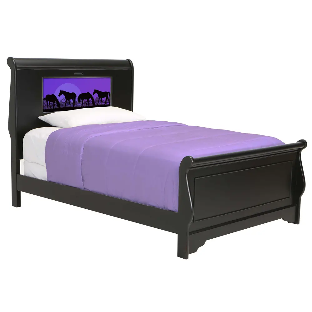 20405 Edgewood Black LightHeaded Full Sleigh Bed with Trundle-1