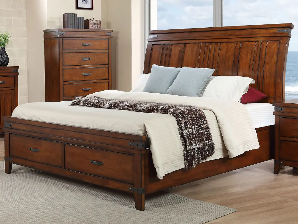Caramel Brown Classic Queen Sleigh Bed - Saratoga-1