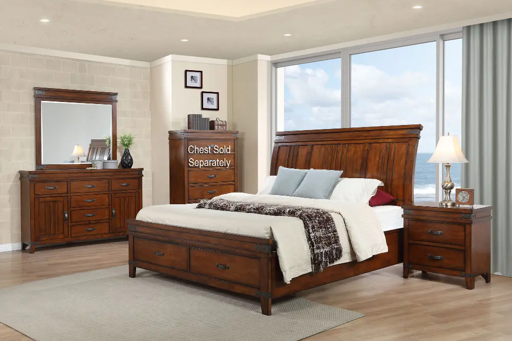 Caramel Brown Classic 4 Piece Queen Bedroom Set - Saratoga-1