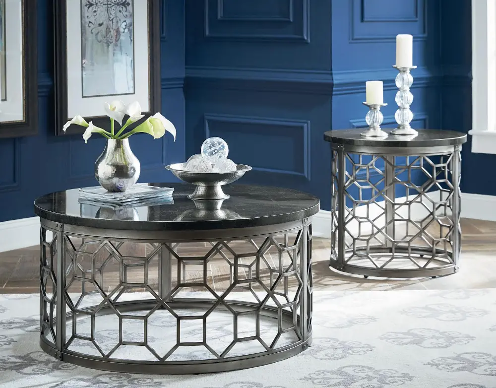 Round Stone Top End Table -1