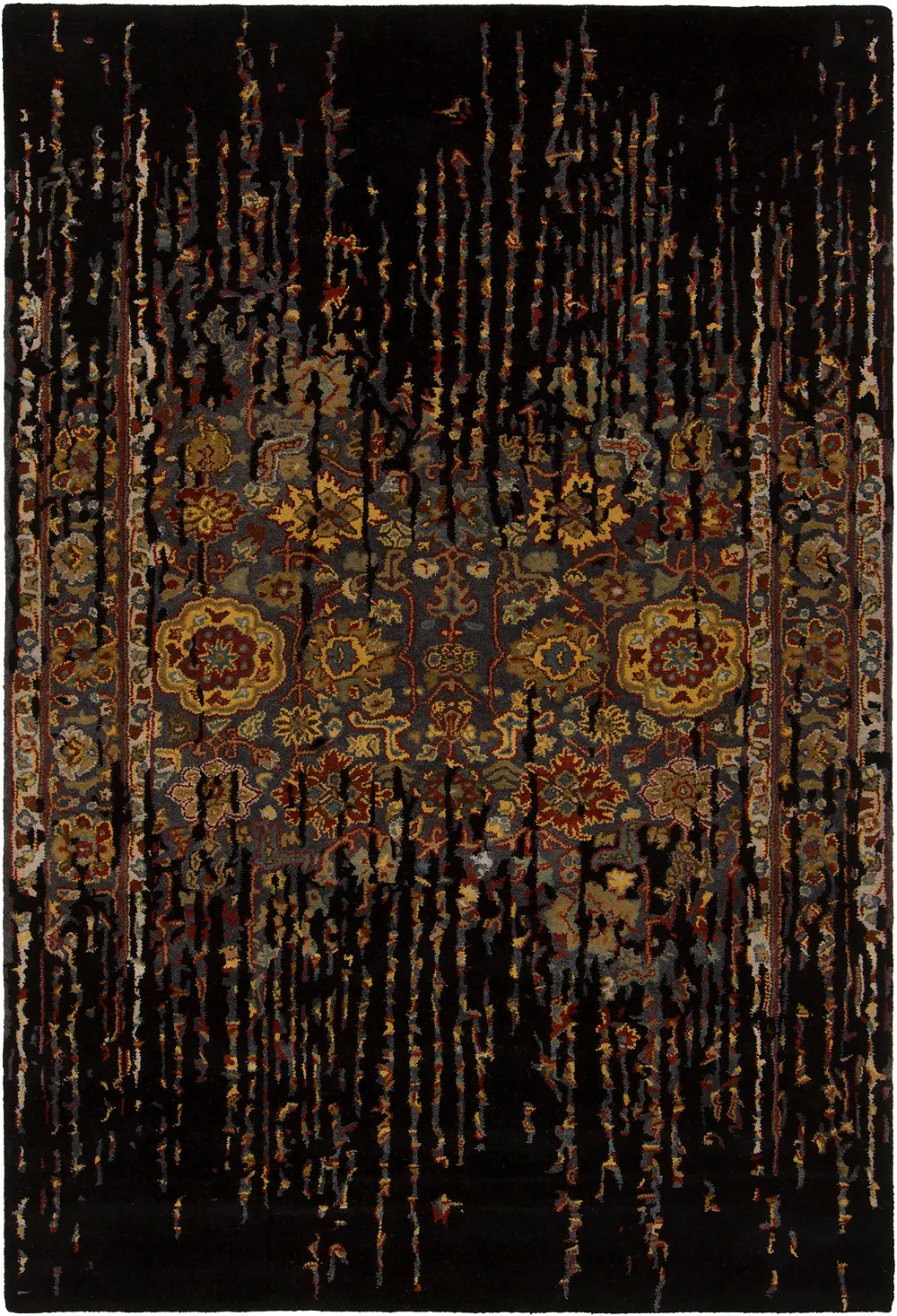 8 x 11 Large Contemporary Black and Gold Area Rug - Spring-1
