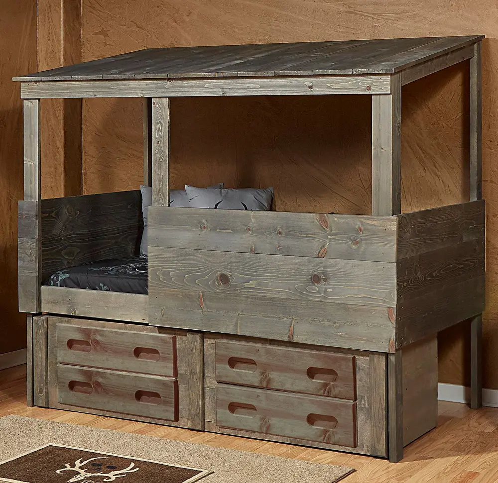 Rustic Driftwood Hideout Twin Storage Bed - Fort-1