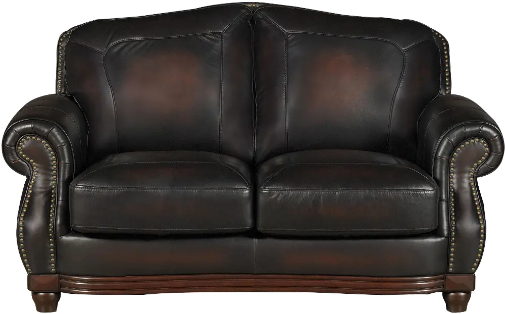 Traditional Burgundy Leather Loveseat - Heritage-1