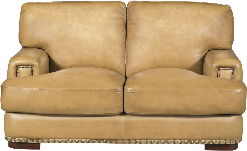 Tan Sand Classic Contemporary Leather Loveseat - Fusion-1