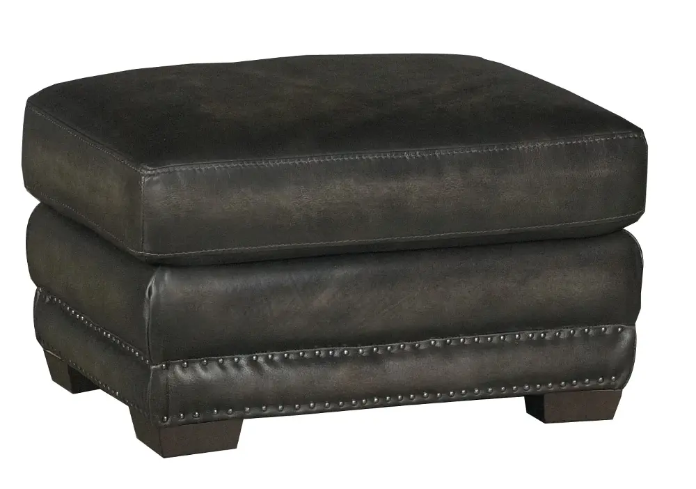 Charcoal Modern Classic Leather Ottoman - Fusion-1