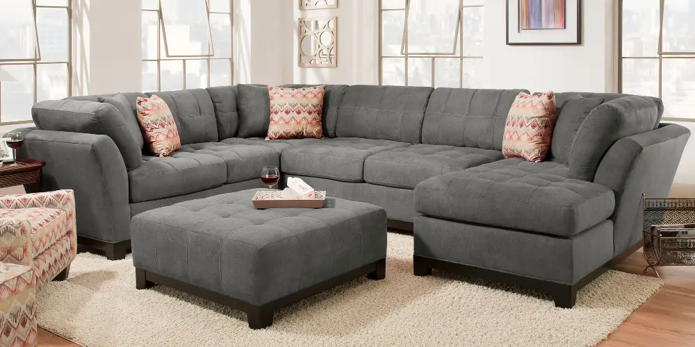 Contemporary Gray 3 Piece Sectional Sofa with RAF Chaise - Loxley-1
