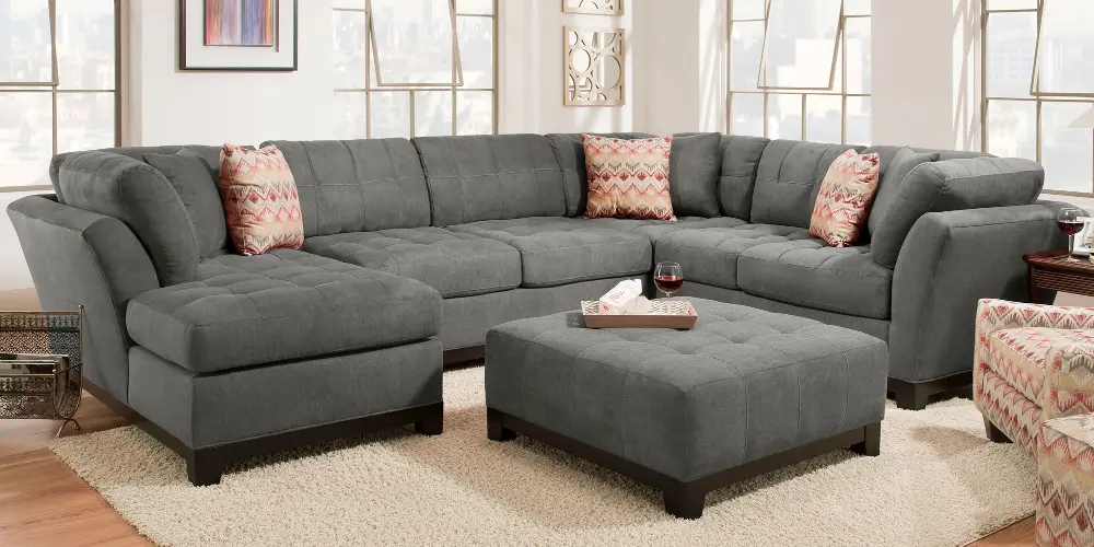 Contemporary Gray 3 Piece Sectional Sofa with LAF Chaise - Loxley-1