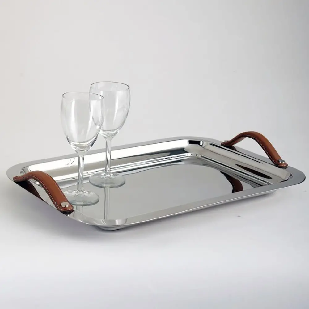 Alpine Polished Stainless Steel Serving Tray with Handles-1