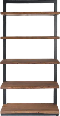 Light Brown and Dark Iron Edge Plank 5 Shelf Bookcase | RC Willey