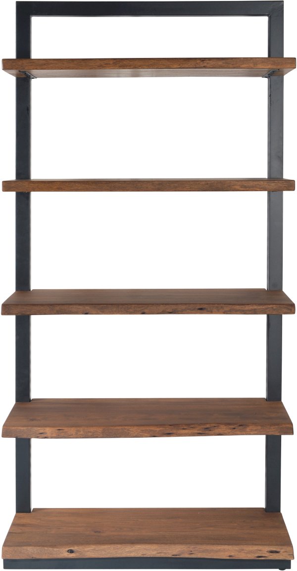 Light Brown And Dark Iron Edge Plank 5 Shelf Bookcase