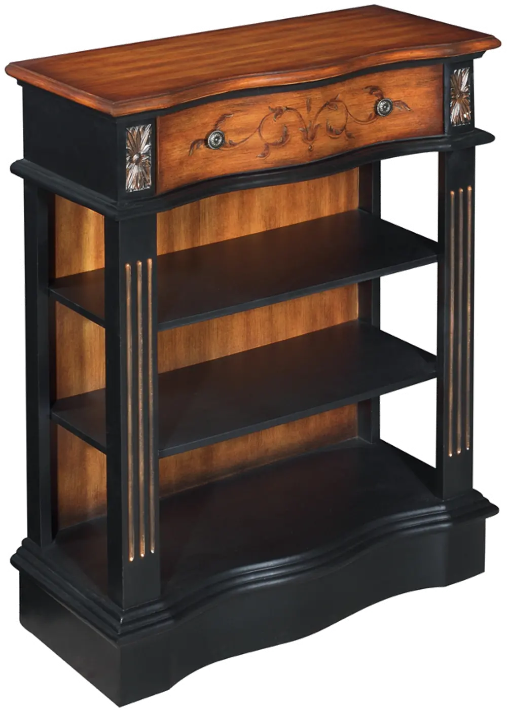 14047/ACCENT/TBL Black and Pecan 1 Drawer Bookcase with 3 Open Shelves-1