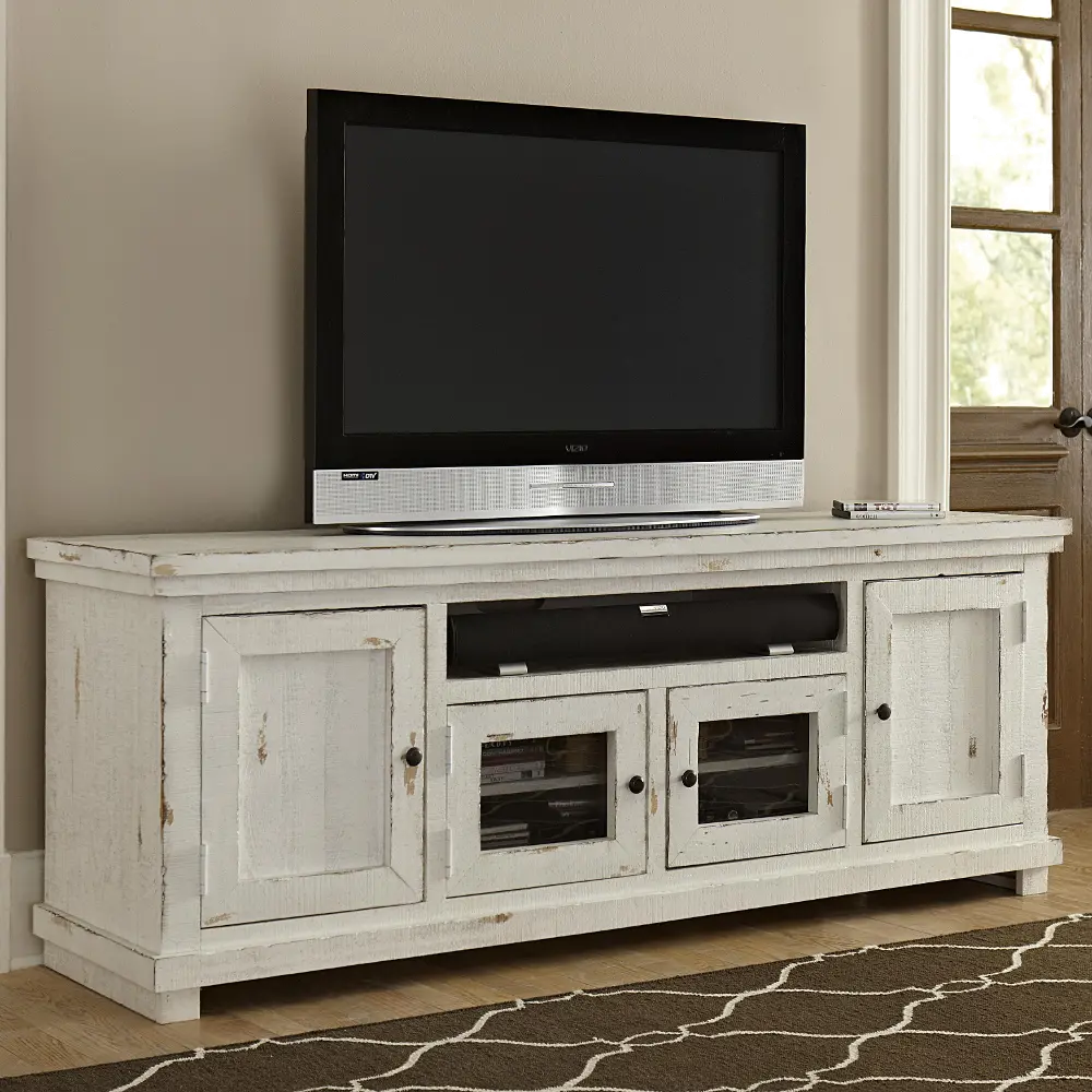 Willow Distressed White 74  TV Stand-1