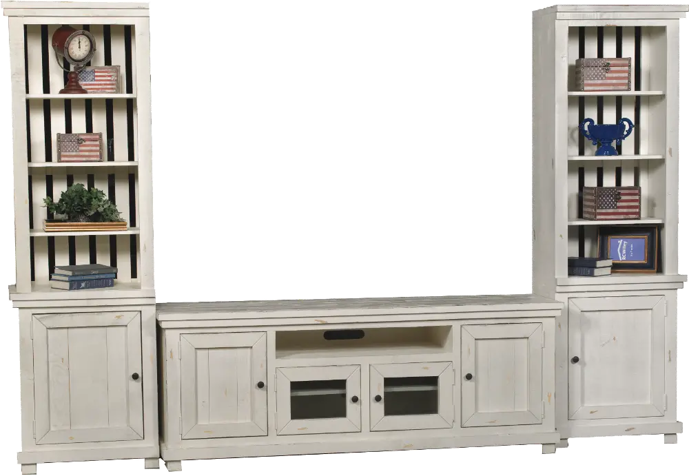 Willow Distressed White 3 Piece Rustic Entertainment Center-1