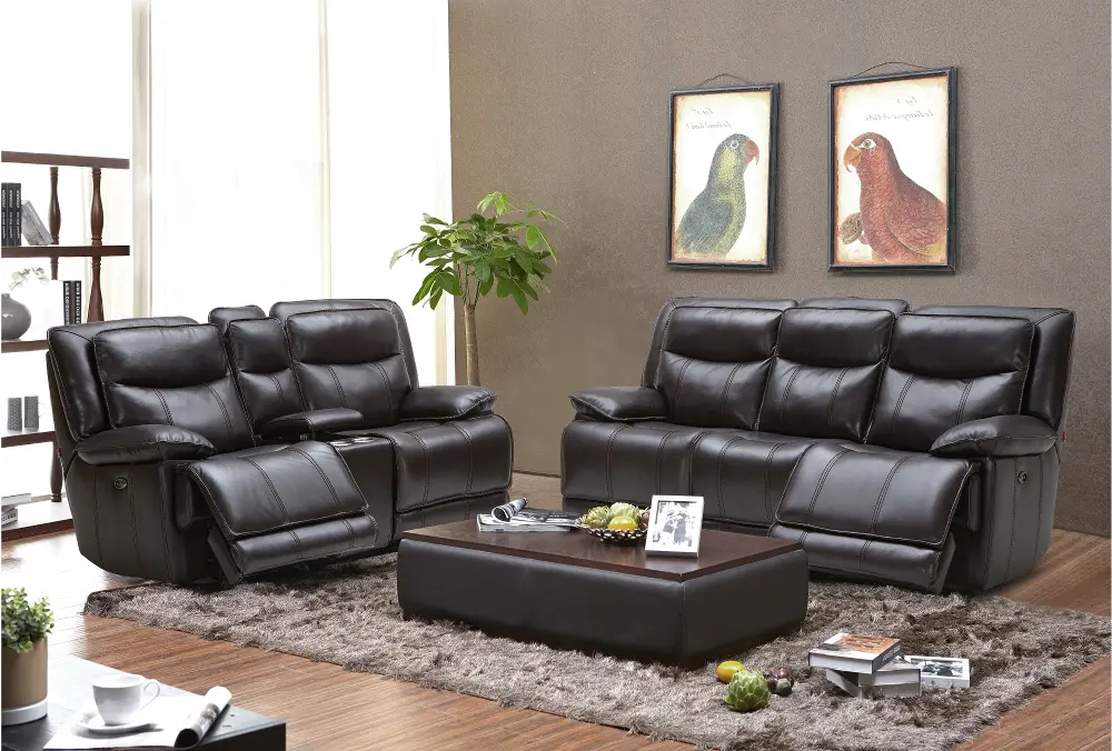 Blackberry Leather-Match Power Reclining Living Room Set - K-Motion  -1