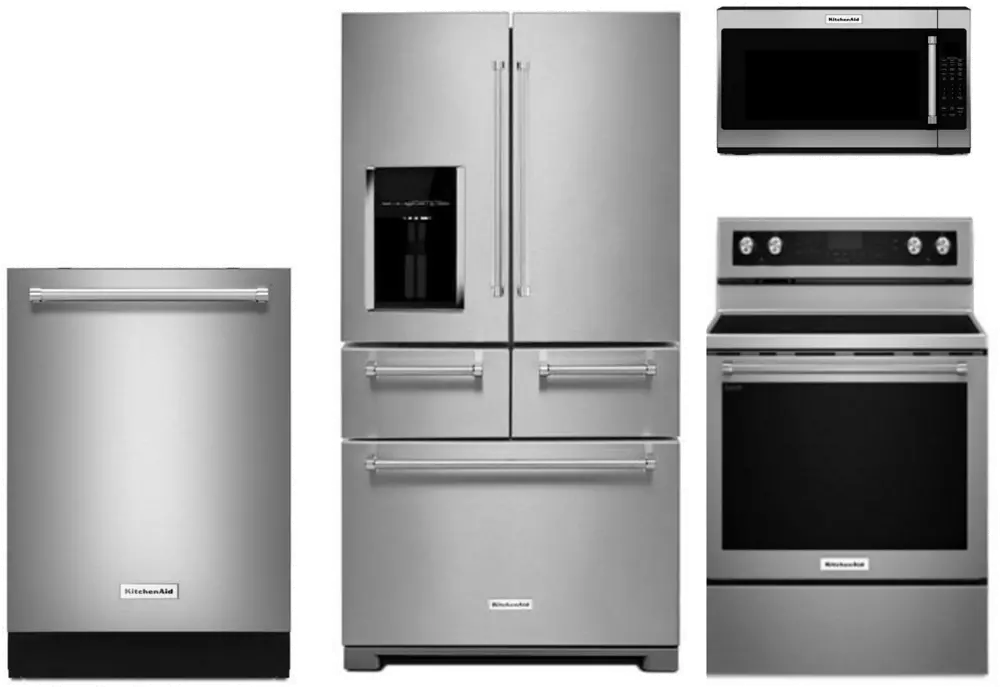 .KIT-4PC-5DR-ELE-S/S KitchenAid 4 Piece Kitchen Appliance Package with Electric Range - Stainless Steel-1