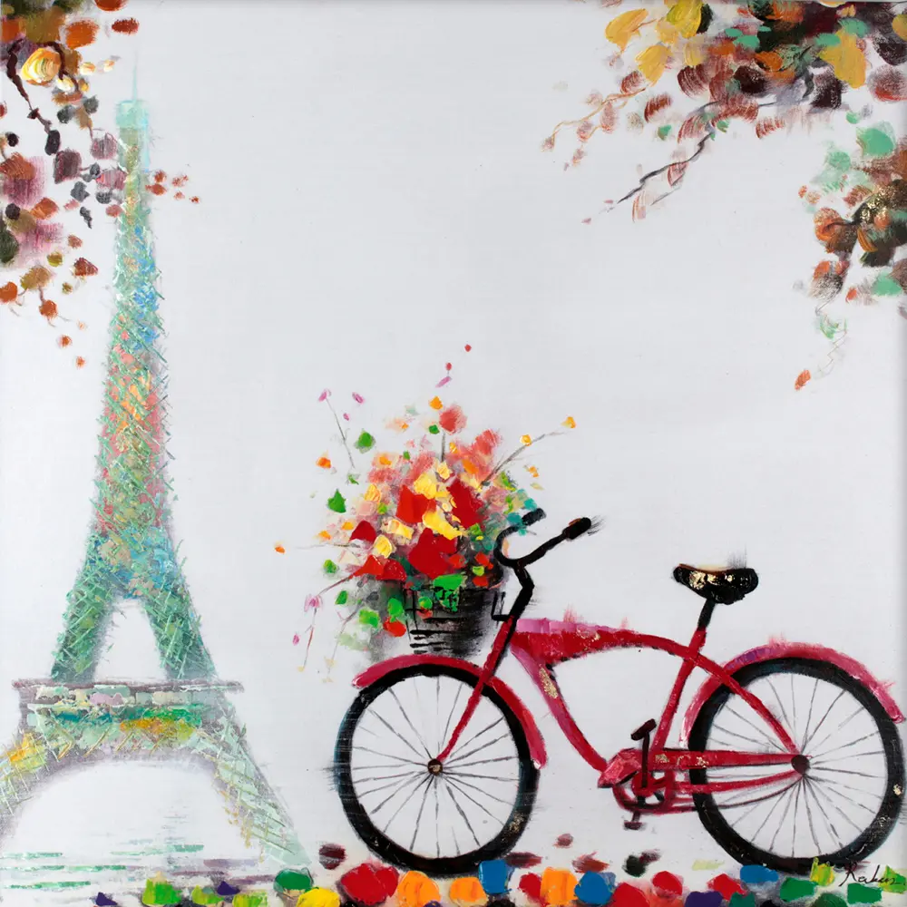 Multi-Color Bike in Paris Acrylic Canvas Wall Art-1