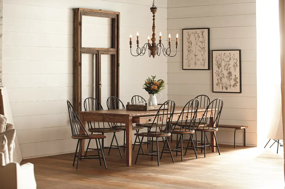 Magnolia Home Furniture Farmhouse Bench Brown and Metal 5 Piece Dining Set-1