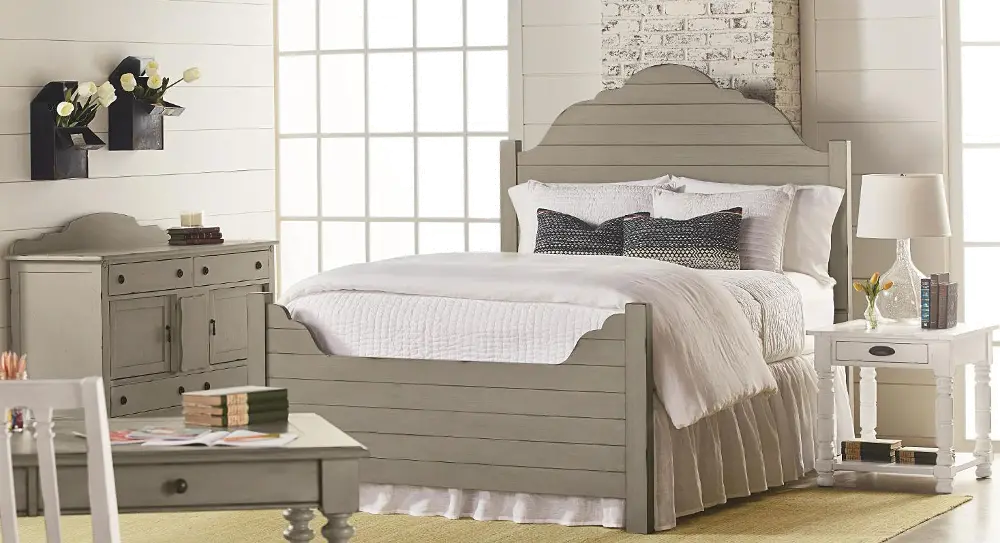 Gray and White 5 Piece Queen Bedroom Set - Traditional-1