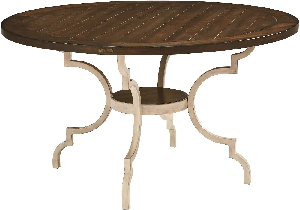 Magnolia Home Furniture French Antique White and Bench Brown Round Dining Table-1