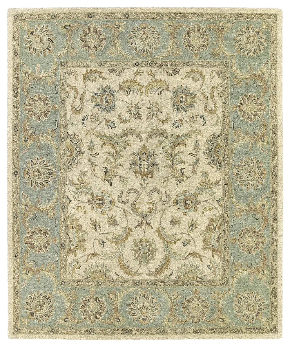 5 x 8 Medium Traditional Wool Ivory and Green Area Rug - Solomon-1