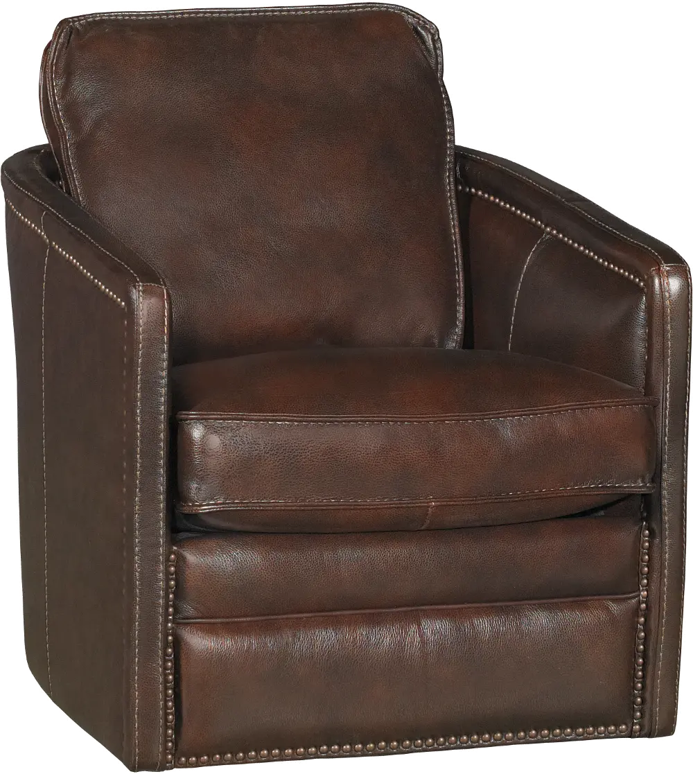 Piper Coffee Brown Leather-Match Swivel Barrel Chair-1