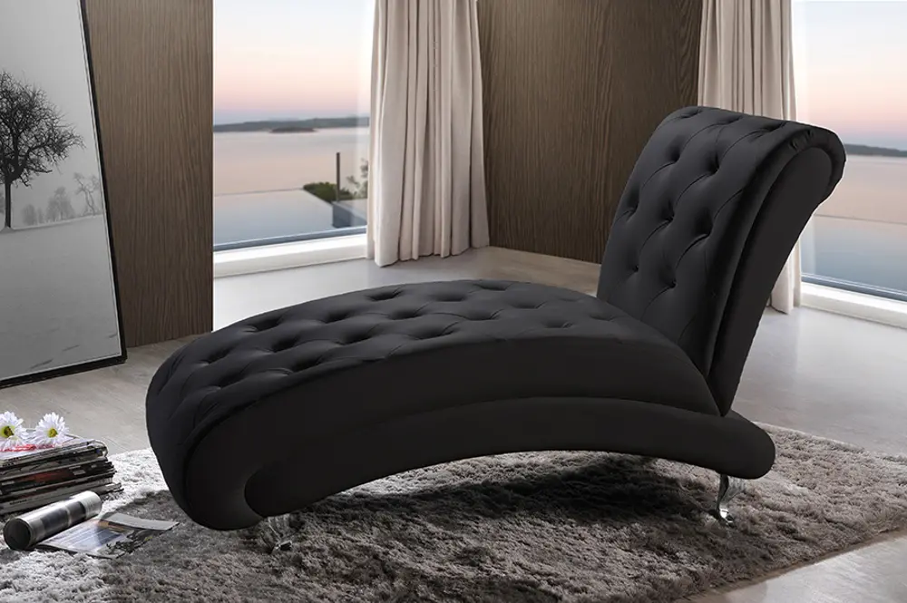 BBT5187-BLACK-CHAISE Black Button-Tufted Chaise Lounge - Pease-1